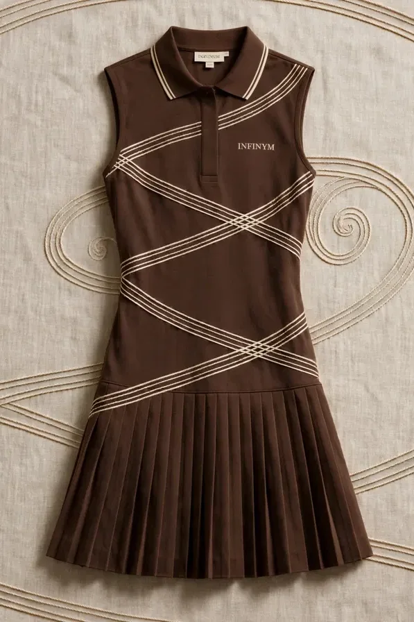 Robe polo plissée Infinym chocolat, à plat